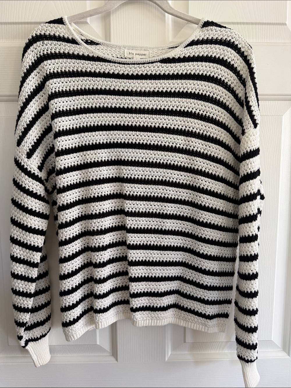 NWT 100% Cotton Women’s Black & White Striped Boatneck Sweater- Small